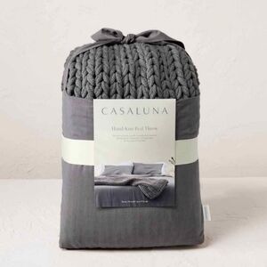 Casaluna Hand Knit Bed Throw - Dark Gray Chunky Knit Blanket